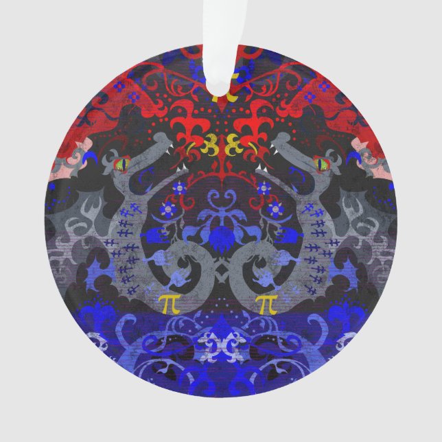 Polyamorischer Drachendamast in den Farben der Fla Ornament (Vorderseite)