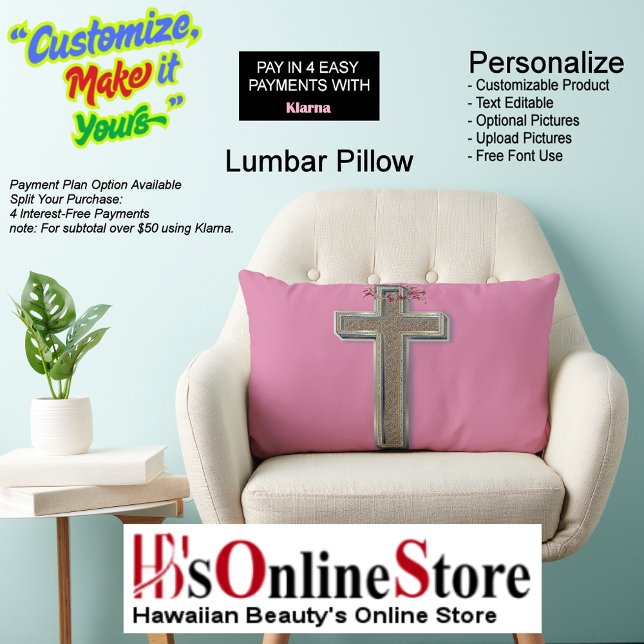 Polyester Pillow Pink Hintergrund Lendenkissen (Cross Polyester Lumbar Pillow Pink Background.)