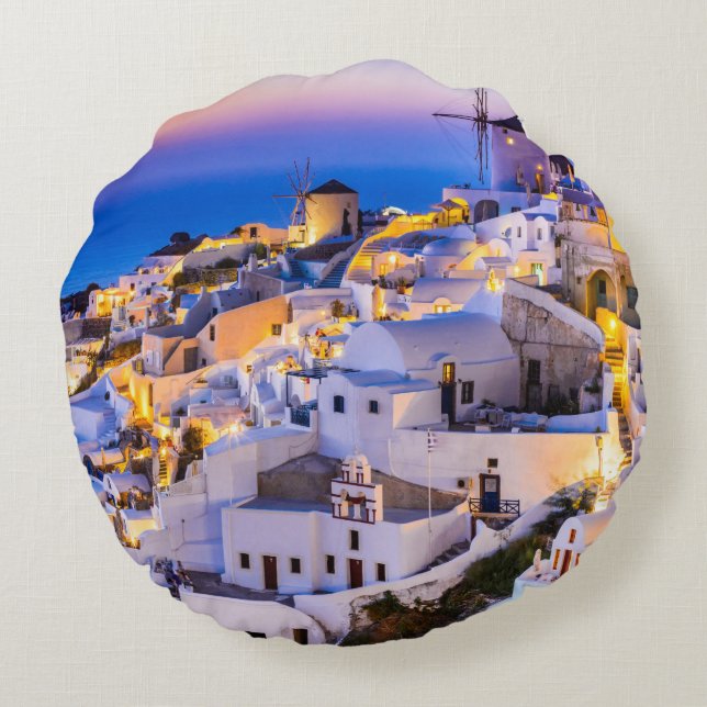 Polyester-Rundwurfpilz Oia mit benutzerdefinierter Rundes Kissen (Rückseite)