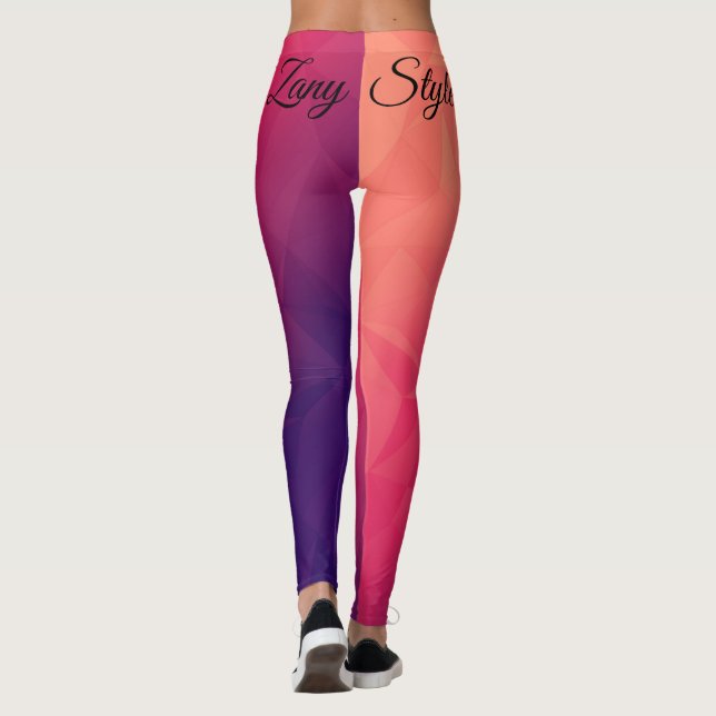 Polygon Geometric Lila Pink Orange Zany Fashion Leggings (Rückseite)