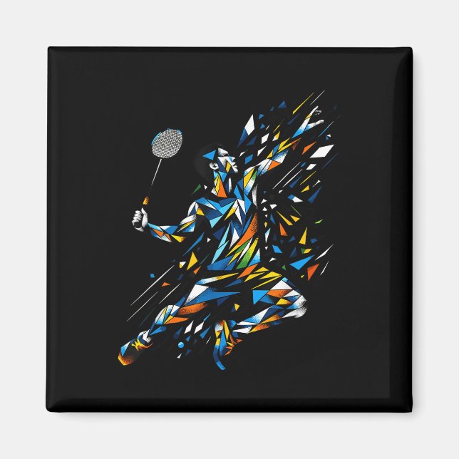 Polygon Kunst Badminton Spieler Shuttle Badmintone Magnet (Vorne)
