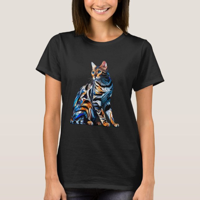 Polygon-Kunst Bengal-Katze T-Shirt (Vorderseite)