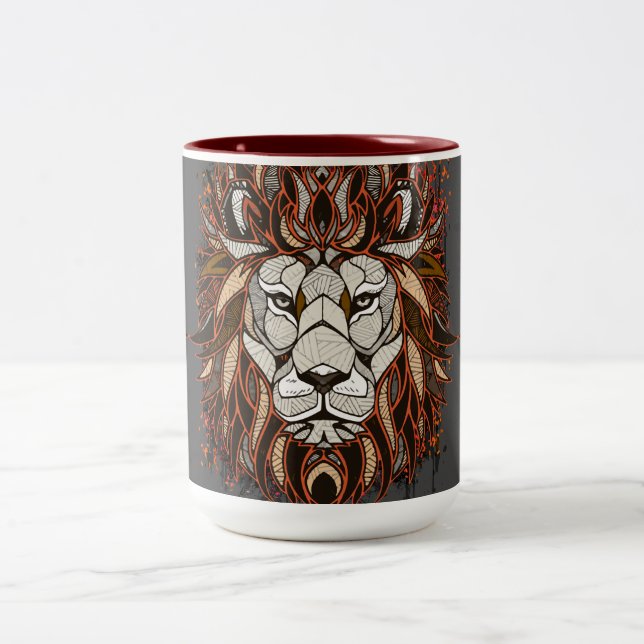 Polygon Lion | Farblich Zeichnend | Lion Coffee Ta Zweifarbige Tasse (Mittel)