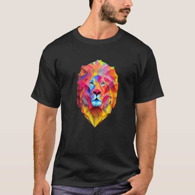Polygon Lion Head farbenfroher Mane King of the Ds T-Shirt (Vorderseite)