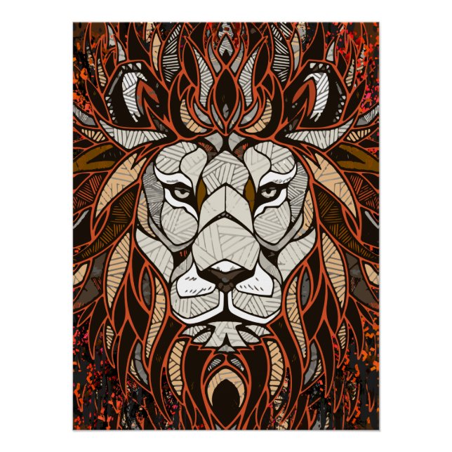 Polygon Lion Poster Glossy - Farbenfroh Zeichnend (Vorderseite)