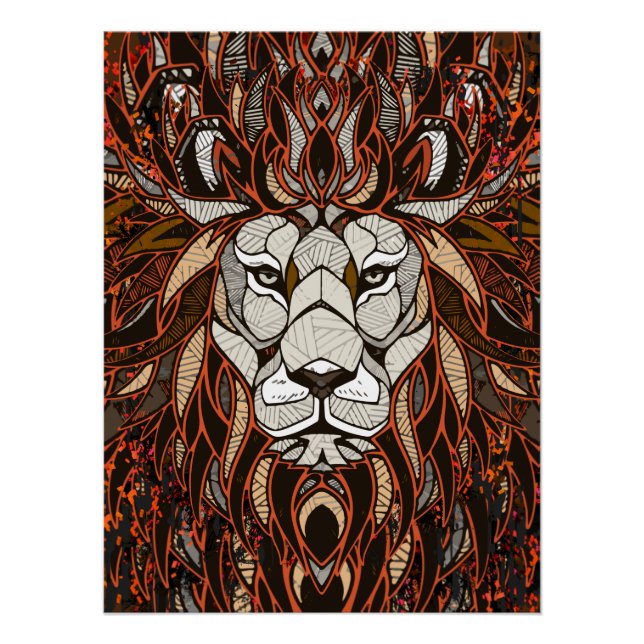 Polygon Lion Poster Glossy - Farbenfrohe Kunst Zei (Vorderseite)