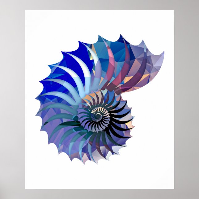 Polygon Mosaic Nautilus Muschel Blau & Lila Poster (Vorne)