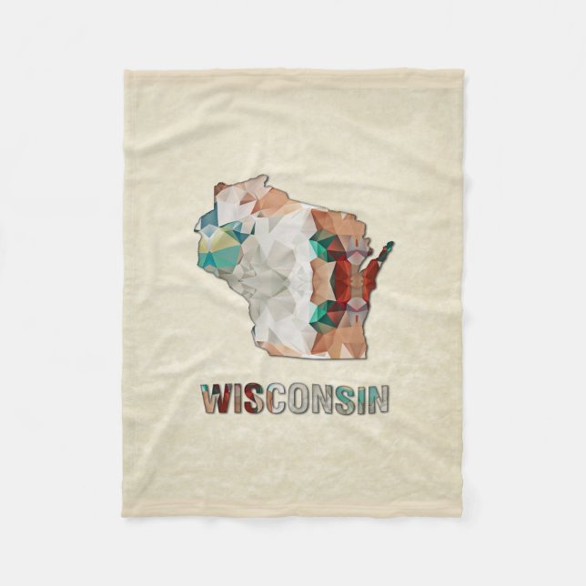 Polygon-Mosaik-Pergament-Karte WISCONSIN Fleecedecke (Vorderseite)