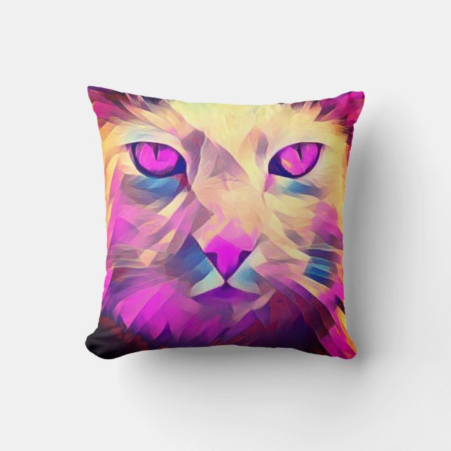 Polygon Pink Niedlich Cat Face Throw Kissen (Vorderseite)