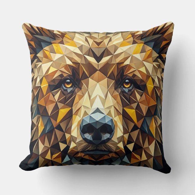 Polygonal Artwork einer Bärenfront mit goldener Fa Kissen (Vorderseite)