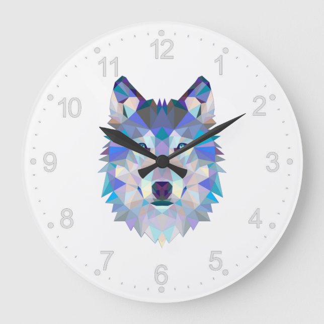 Polygonal geometric wolf head große wanduhr (Vorderseite)