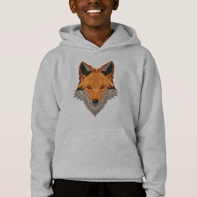Polygonal Orange Fox Head Animal Design Hoodie (Vorderseite)