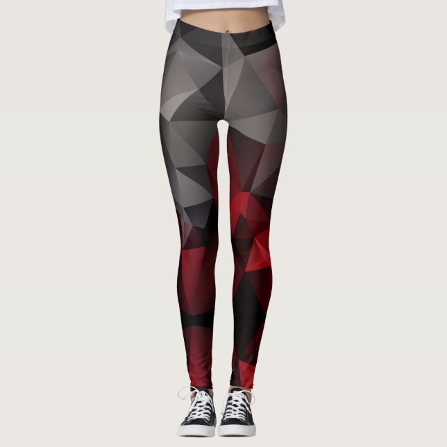 Polygonal , schwarz und rot leggings (Vorderseite)