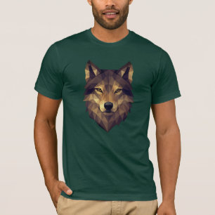 Polygonal Wolf Kopf Geometrische Kunst in Erdtönen T-Shirt