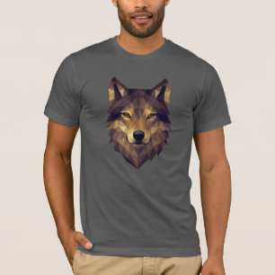 Polygonal Wolf Kopf Geometrische Kunst in Erdtönen T-Shirt