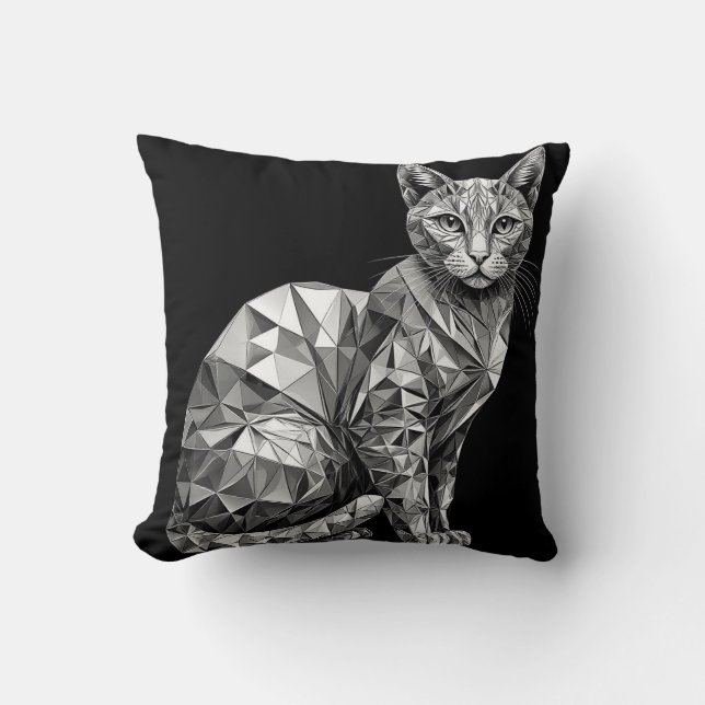 Polygonale Zeichnung einer Katze mit geometrischer Kissen (Vorderseite)