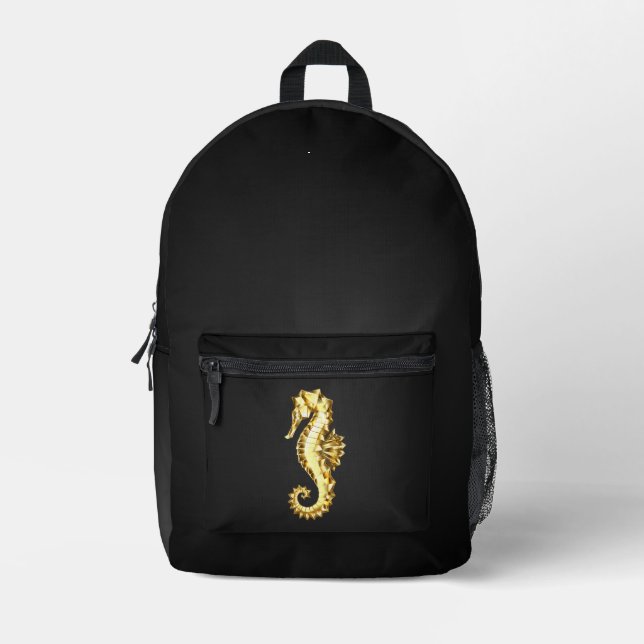 Polygonales Gold-Seepferd Bedruckter Rucksack (Vorderseite)