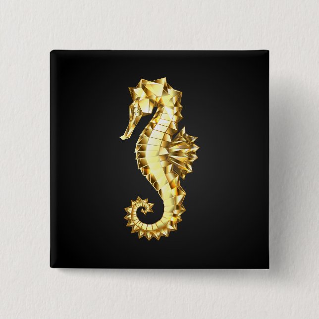 Polygonales Gold-Seepferd Button (Vorderseite)