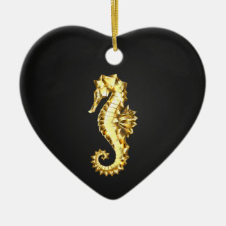 Polygonales Gold-Seepferd Keramik Ornament