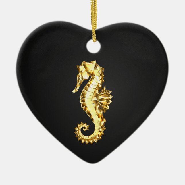 Polygonales Gold-Seepferd Keramik Ornament (Vorne)