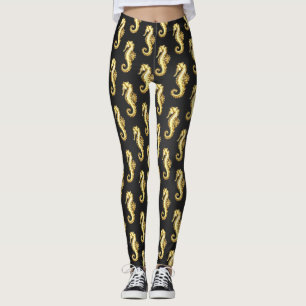 Polygonales Gold-Seepferd Leggings