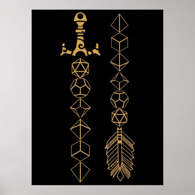 Polyhedral Dice Set Schwert und Pfeil Tabletop RPG Poster (Vorne)