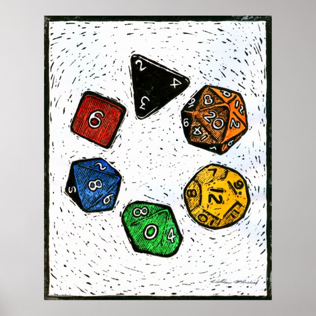 Polyhedron_dice-circle-lino-outland_Arts-17inch-30 Poster (Vorne)