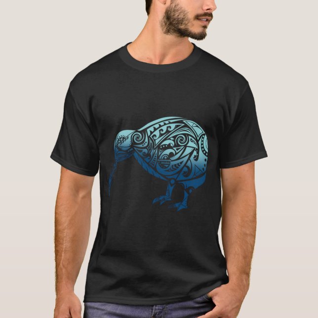 Polynesia Maori Kiwi Bird Ocean Blue Neuseeland T-Shirt (Vorderseite)