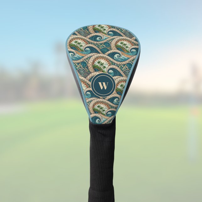 Polynesian Tropical Wave Palm Trees Pattern Name Golf Headcover (Von Creator hochgeladen)