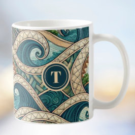 Polynesian Tropical Wave Palm Trees Pattern Name Kaffeetasse