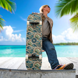 Polynesian Tropical Wave Palm Trees Pattern Name Skateboard