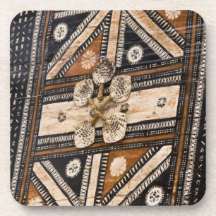 Polynesien, Königreich Tonga. Detail von Tapa Getränkeuntersetzer