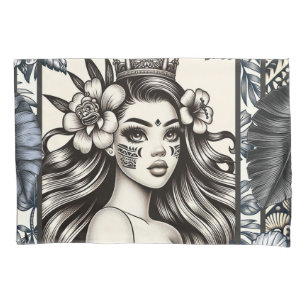 Polynesische Prinzessin Blau Blumen Tribal Kissenbezug