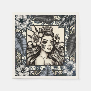 Polynesische Prinzessin Blaue Blumen Tribal Serviette