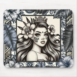 Polynesische Prinzessin Blaues Blumen-Tribal Mousepad