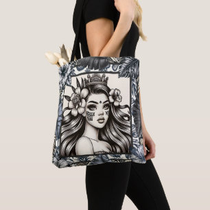 Polynesische Prinzessin Blaues Blumen-Tribal-Muste