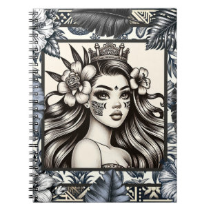 Polynesische Prinzessin Blaues Blumen-Tribal Notizblock