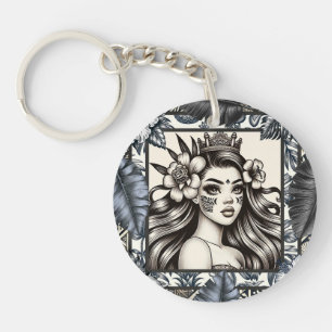 Polynesische Prinzessin Blaues Blumen-Tribal Schlüsselanhänger