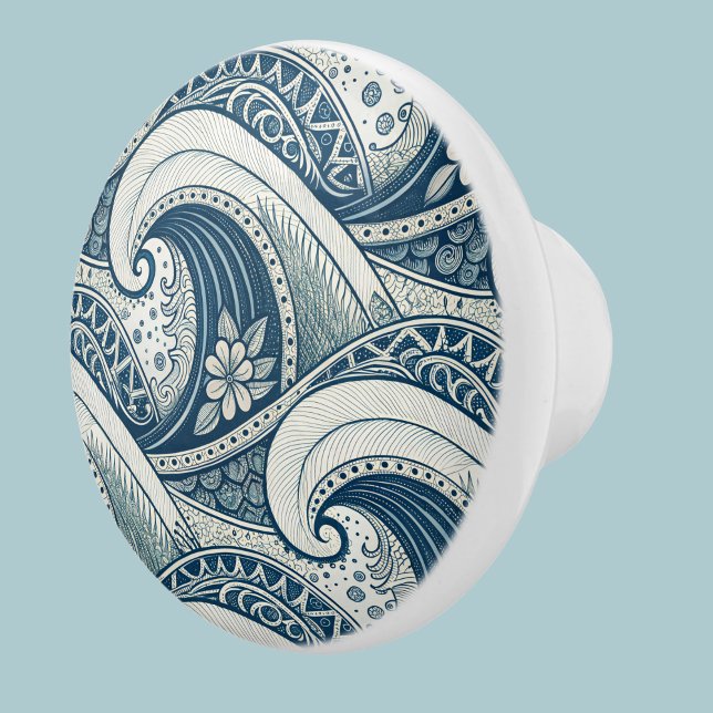 Polynesische Strandwellen und Blumen Ethnisches Mu Keramikknauf (Von Creator hochgeladen)