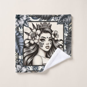 Polynesischer Prinzessin Blauer Blumenstamm Badhandtuch Set