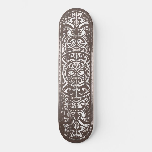 Polynesischer Stammes- Gesichts-Schmutz Skateboard (Vorderseite)