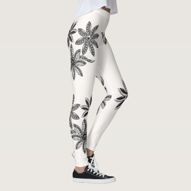 Polynesischer Tattoo Schwarz-weiße Line Art Leggings (Rechts)