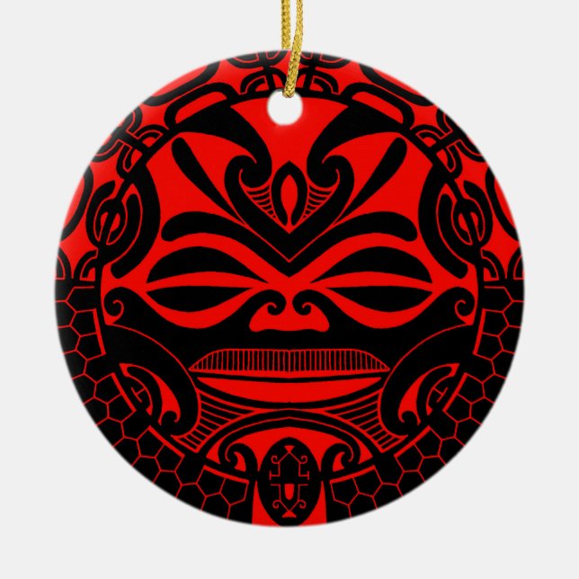 Polynesischer tiki Maskenentwurf Keramikornament (Vorne)
