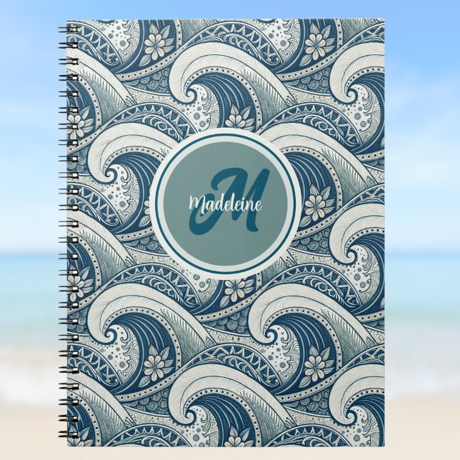 Polynesisches Beach Waves and Blume Ocean Pattern Notizblock (Von Creator hochgeladen)