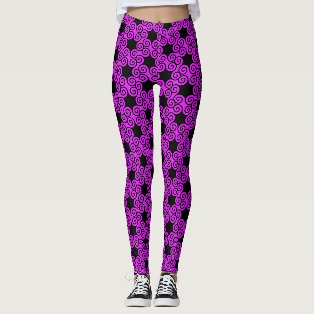 Polyskelonienmuster auf Lila Frauenathletik Leggings (Vorderseite)