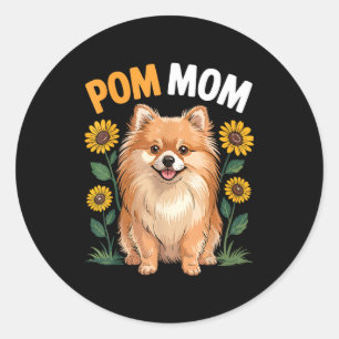 Pom Mom Pomeranian Hund Sonnenblume Liebhaber Mutt Runder Aufkleber