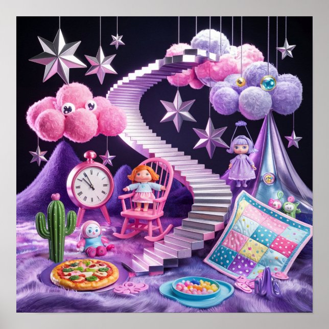 Pom Pom Clouds Dreamy Surreal Poster (Vorne)