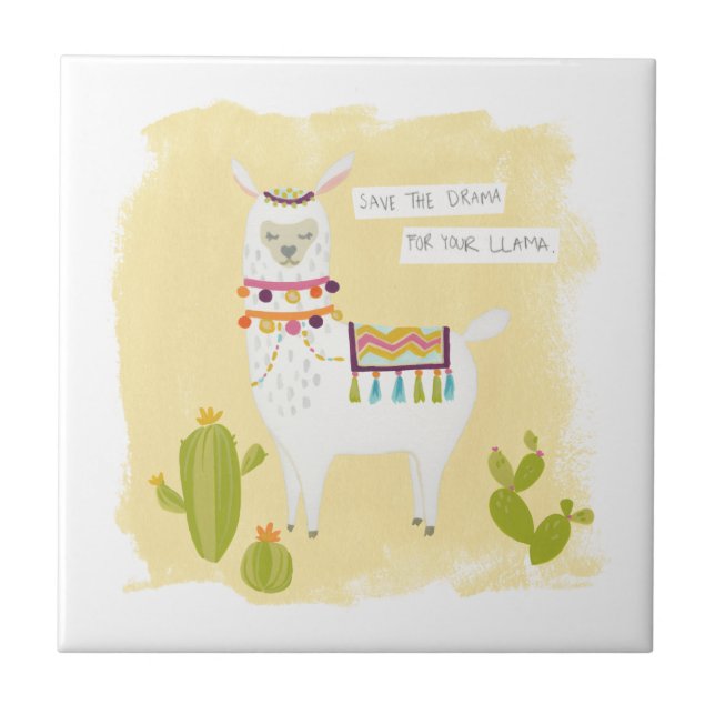 Pom Pom Llama Rama - Rett das Drama für deinen Lam Fliese (Vorderseite)