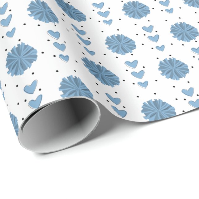 Pom Poms & Hearts Muster Geschenkpapier (Rolleneckpunkt)