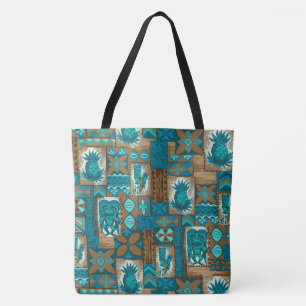 Pomaika’i Tiki Hawaiian Vintag Tapa Beach Bag